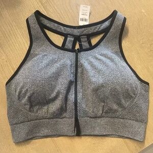 SOMA NWT Zip Front Sport Bra Seamless Design Heather Obsidian Large 570300214